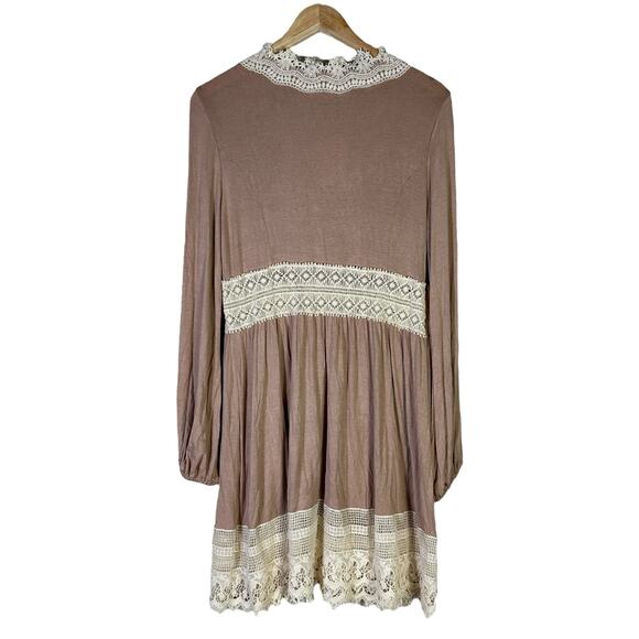 NWT Ryu Tunic Top Womens L Mauve Lace Trim Crochet Boho Peasant Cottagecore - Picture 5 of 7